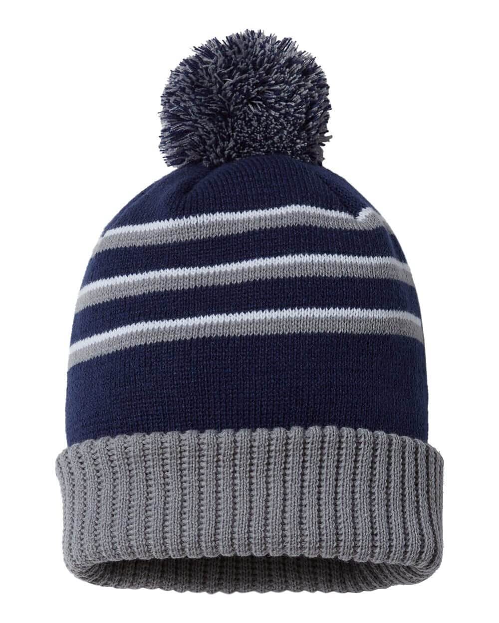1972 Winter Soft Unisex Cuff Pom Pom Multi Color Stripe Knit Beanie Hat